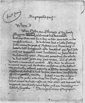  Original handwritten draft sa pamamagitan ng J.R.R Tolkien
