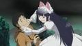 Hazuki pinching, squeezing, and pulling Kouhei's cheeks - anime photo