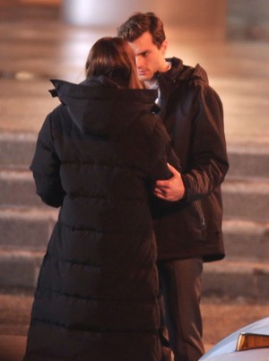 Jamie and Dakota on the set of Fifty Shades of Grey
