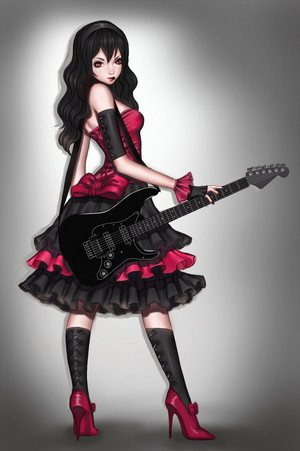  anime girl dress đàn ghi ta, guitar