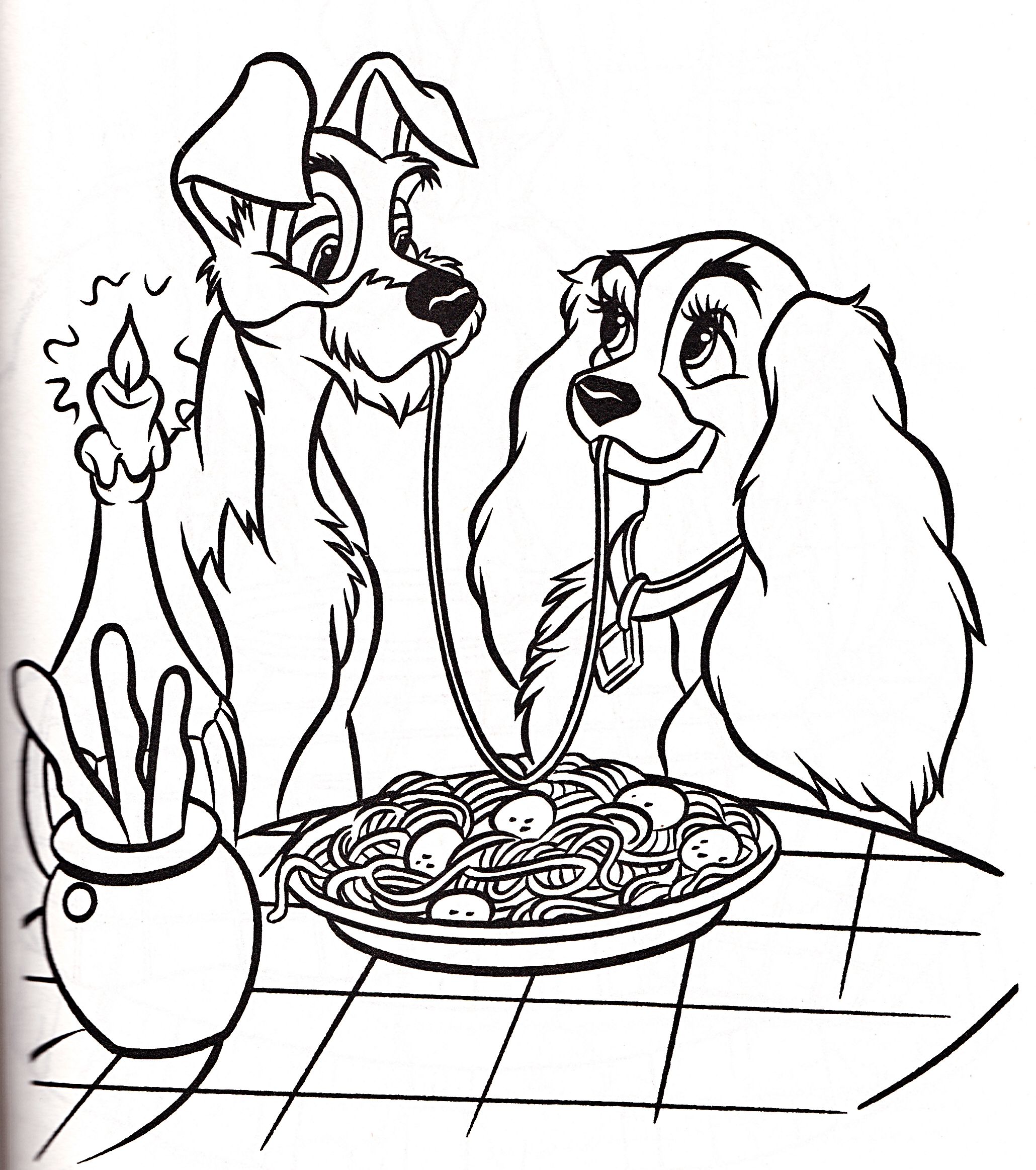 Walt Disney Coloring Pages - The Tramp & Lady - Walt ...