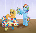 Applejack and Rainbow Dash Playing with Legos - my-little-pony-friendship-is-magic photo