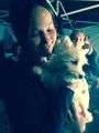 Josh Hutcherson and Jennifer Lawrence on set with a dog - jennifer-lawrence photo