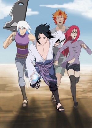 Suigetsu Hozuki, Jugo, Karin and Sasuke