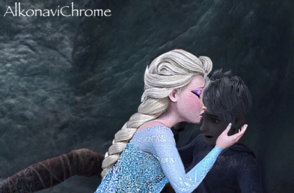 Elsa and jack frost cuddling in bed on Craiyon