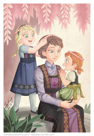  Young Anna and Elsa with their mother