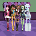 Frankie Stein, Draculaura, Clawdeen Wolf, Cleo DeNile, and Abbey Bominable - monster-high photo