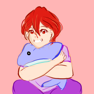 Baby Matsuoka Rin with a dauphin plushie u_u