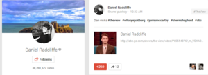  Daniel Radcliffe Post On गूगल plus (Fb.com/DanieljacobRadcliffeFanClub)
