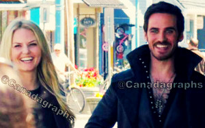 Colin and Jen on set