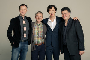  Mark Gatiss, Martin Freeman, Benedict Cumberbatch and Steven Moffat