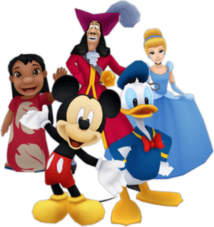 Donald, Mickey, Cinderella, Lilo, and Hook