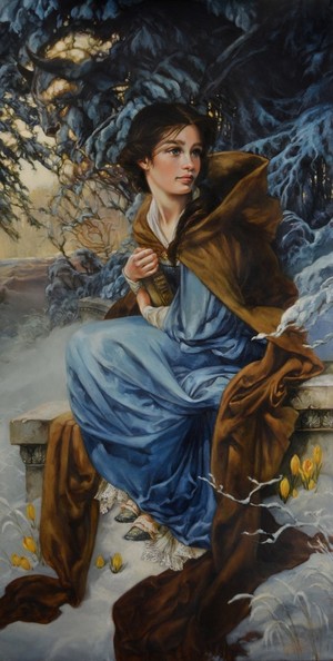 "Love Blooms in Winter" - Belle Oil Painting