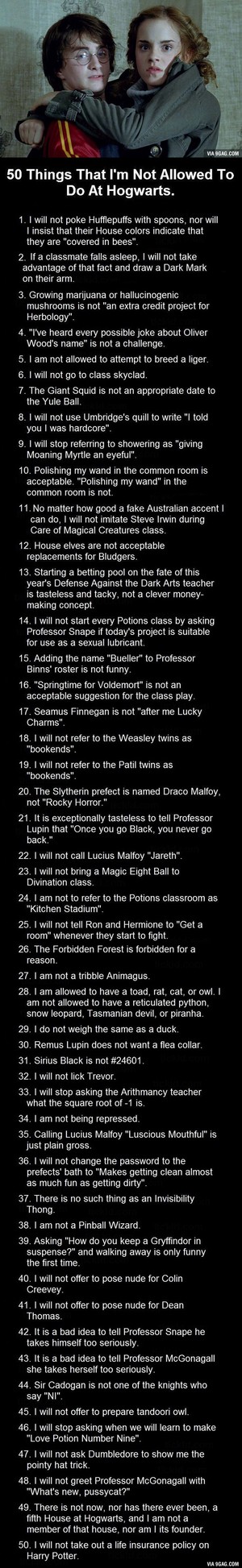  50 Things I'm Not Allowed To Do At Hogwarts