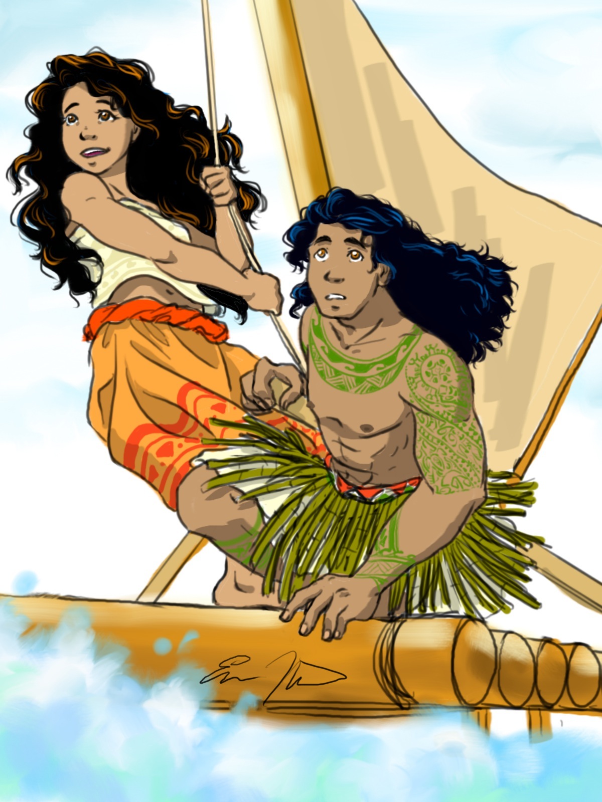 princesas de disney fan Art: Moana and Maui.