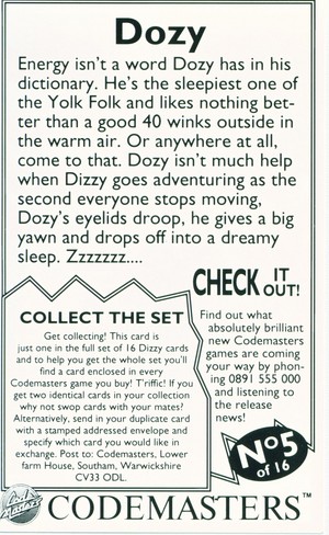  Dizzy Cards: Dozy - Back
