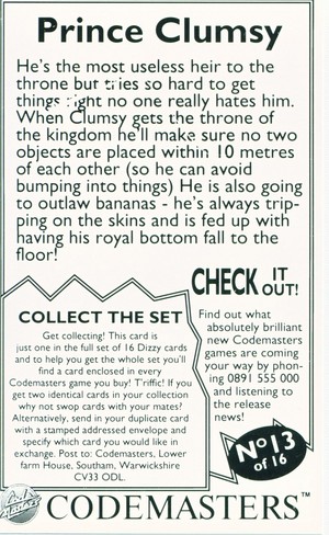  Dizzy Cards: Prince Clumsy - Back