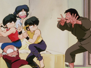  Playing around Soun found an opportune moment to scare ranma, akane , ryoga, and happosai