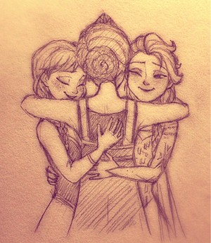  Anna and Elsa with their Mother