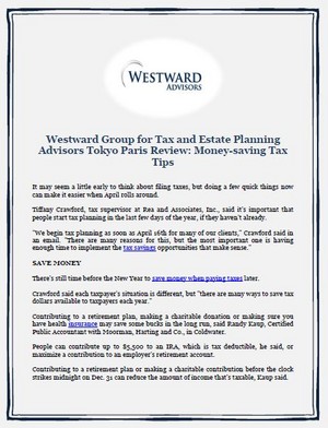  Westward Group for Tax and Estate Planning Advisors Tokyo Paris Review: Money-saving Tax Tips