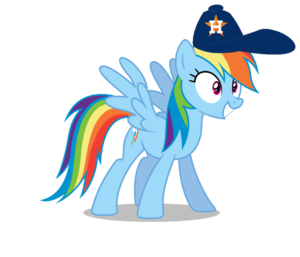 Rainbow Dash wearing a Houston Astros cap