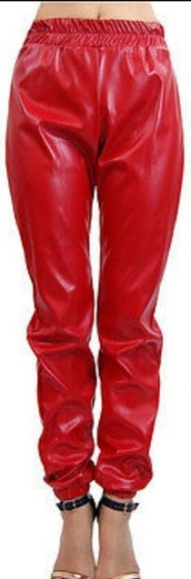  Red leather joggers