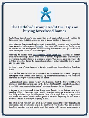  The Cathford Group Credit Inc: Tips on buying foreclosed homes