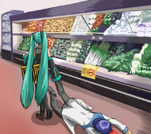  This is miku in the supermercado