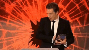  Benedict accepting his Best Actor award at the 2012 Crime Thriller Awards