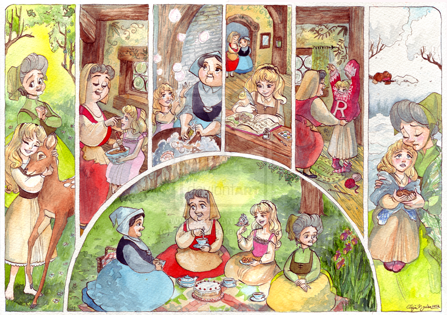 Aurora and The Three Good Fairies Through The Years - Disney Princess