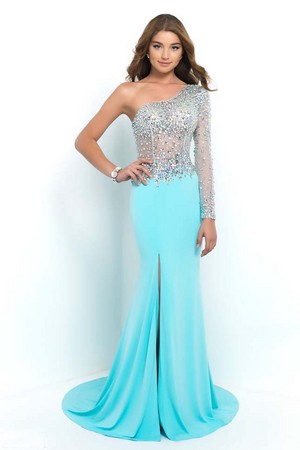  Blush 9992 Aquamarine Single Sleeve Strapless Long Prom Dresses