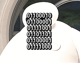 The team members of Big Hero 6’s names written in binary.