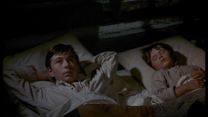  Tommy Kirk as Travis Coates and Kevin Corcoran as Arliss Coates in Old Yeller