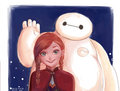 Anna and Baymax - frozen fan art