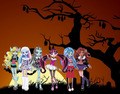 Frankie Stein, Draculaura, Clawdeen Wolf, Lagoona Blue, Ghoulia Yelps and Abbey Bominable - monster-high photo