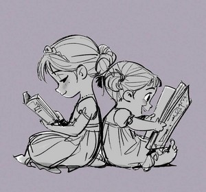  ফ্রোজেন Concept Art - Young Elsa and Anna