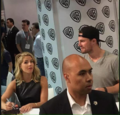 Stephen Amell and Emily Bett Rickards signing autographs at SDCC 2015.  - stephen-amell-and-emily-bett-rickards photo