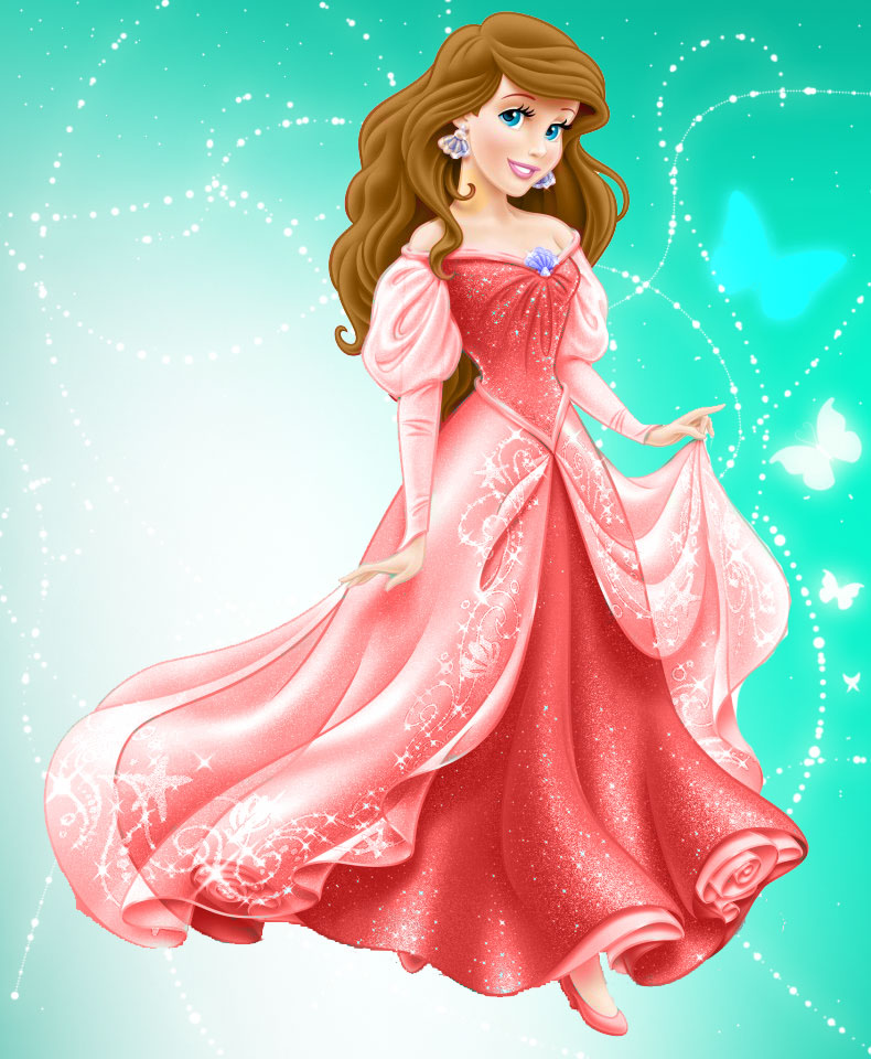 Princess Ariel in red dress and brown hair - Disney Princess Fan Art  (38746180) - Fanpop
