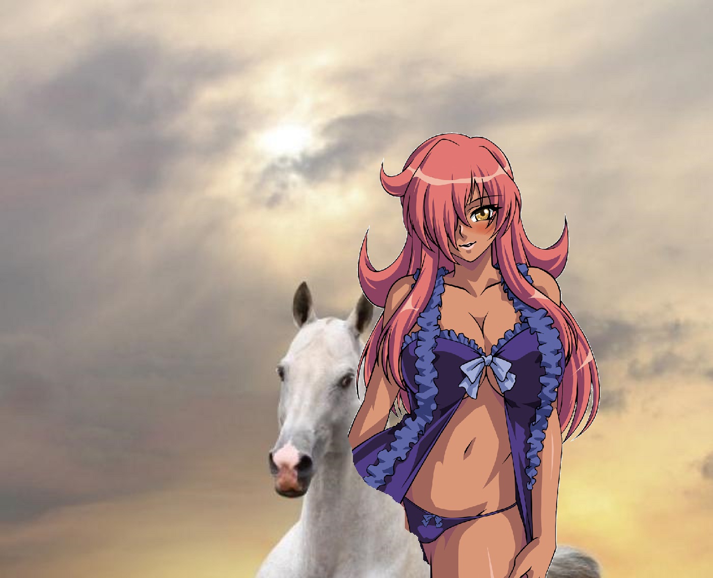 Zero No Tsukaima Fan Art: Kirche riding on her beautiful white horse.