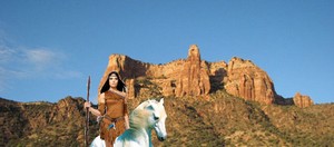  Native American Girl riding her beautiful white horse