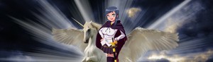  Suzuka Hiraga rides on her beautiful winged unicorn familiar named Ro