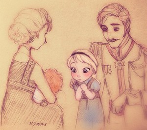  Young Elsa and Baby Anna with their Parents