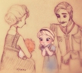 Young Elsa and Baby Anna with their Parents - frozen fan art