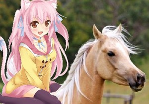  A Sweet Cute Catgirl riding on her Beautiful паломино, palomino Horse