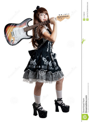  cosplay girl black dress violão, guitarra 21798012
