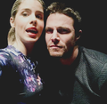 @EchoK: Got a pic of these two cuties! // Stephen and Emily - BTS - stephen-amell-and-emily-bett-rickards photo