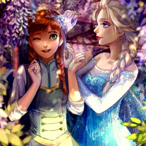  Walt Disney peminat Art - Princess Anna & Queen Elsa