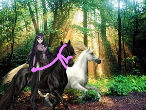  Sheffield riding her Black corcel, steed to chase down and capture an Beautiful White Unicorn