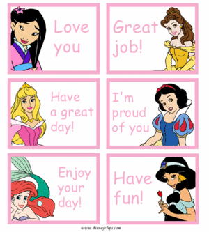  Walt Disney Crafts - Fa Mulan, Belle, Aurora, Snow White, Ariel, and jasmijn Lunch Box Notes