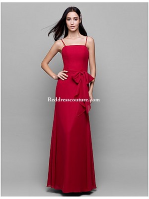 Ankle-length Chiffon Bridesmaid Dress - Burgundy Sheath/Column Spaghetti Straps Bridesmaid Dresses